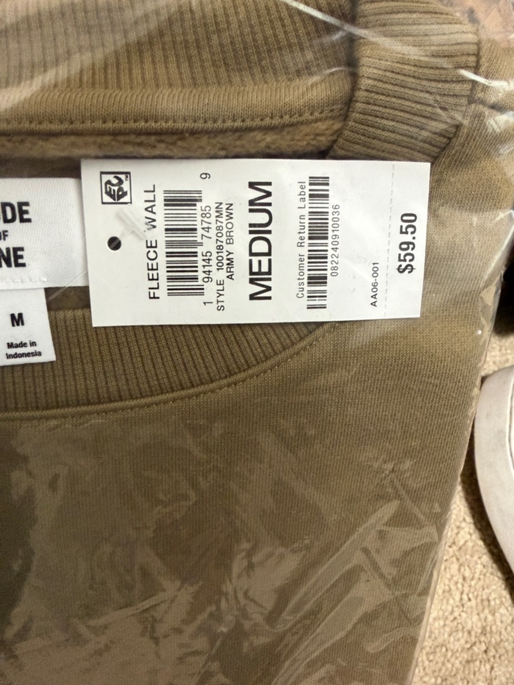 NWT Mode of One Men's Classic Crewneck Sweatshirt in Army Brown M2 - Picture 7 of 7